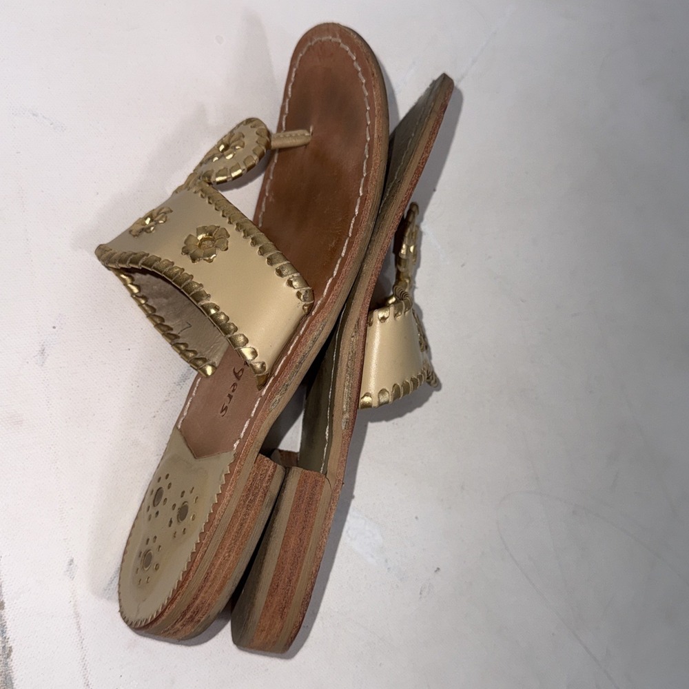 Jack Rogers Classic Leather Gold Old Money Quiet Luxury Thong Slide Sandals Sz 7 - Picture 11 of 12